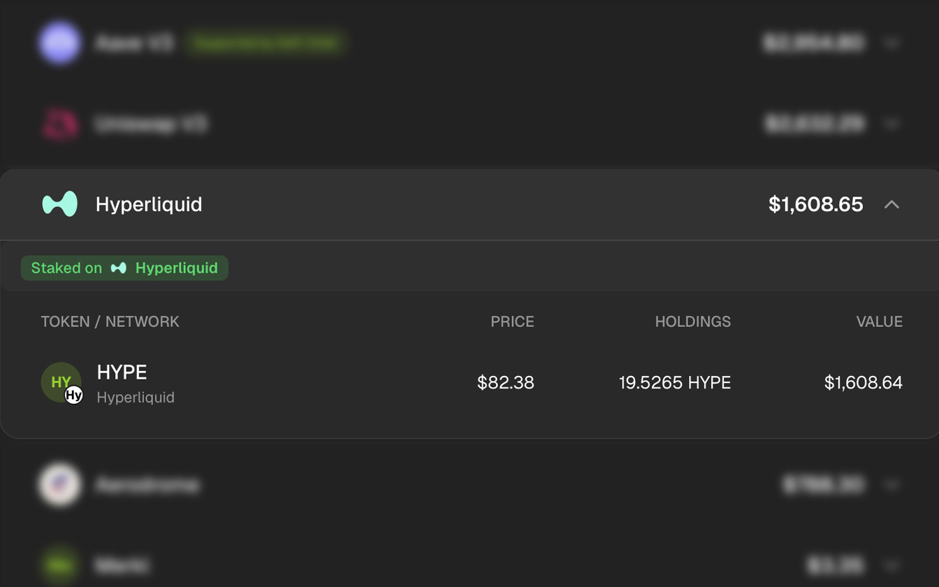 HyperLiquid staked HYPE position listed in the DeFi Orbit portfolio