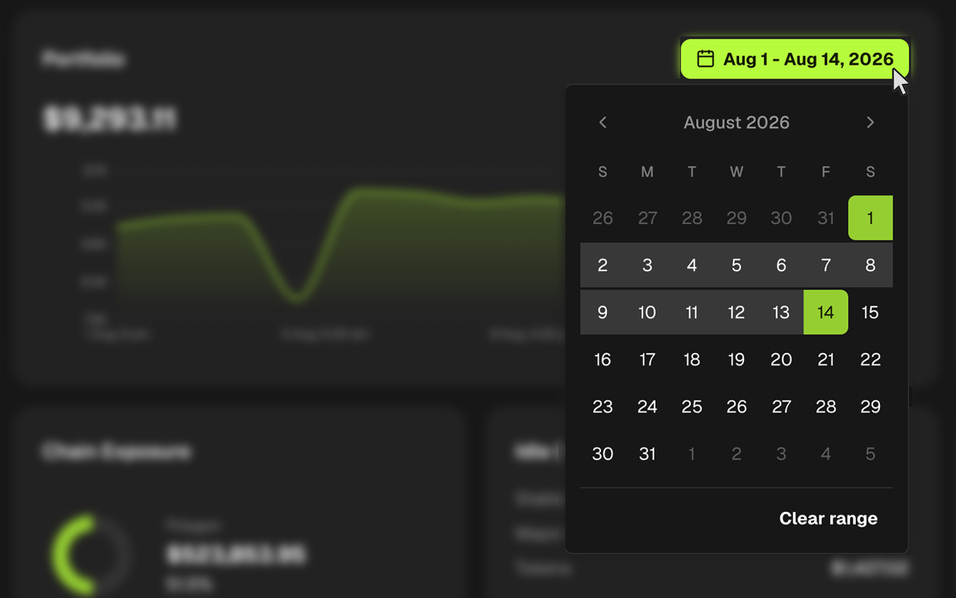DeFi Orbit portfolio chart with a custom date range selected