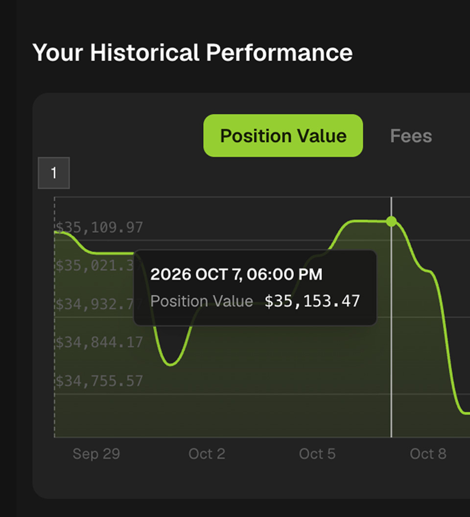 Historical position value chart with a day tooltip
